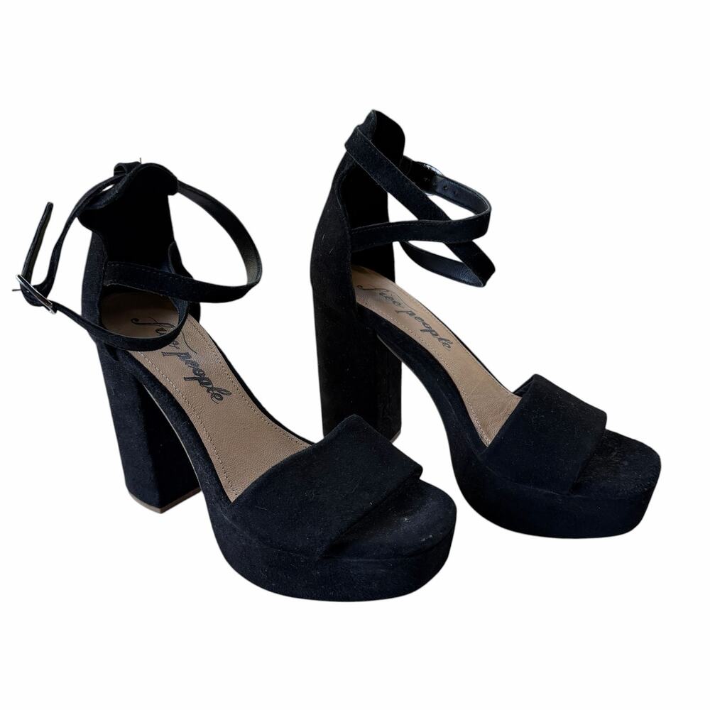 Free People Black Suede Platform Block Heel Ankle Strap Sandals EU 37 US 7 - Picture 14 of 14